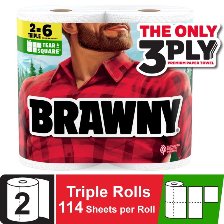 Brawny Tear-A-Square 3-Ply Strong Paper Towels â 114 Sheets per Roll / 2 Triple Rolls