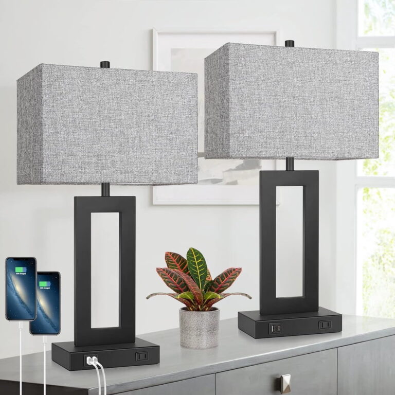 Nordic Hygge Set of 2 Touch Control Dimmable Table Lamp featuring 2 USB Ports â Grey Shade