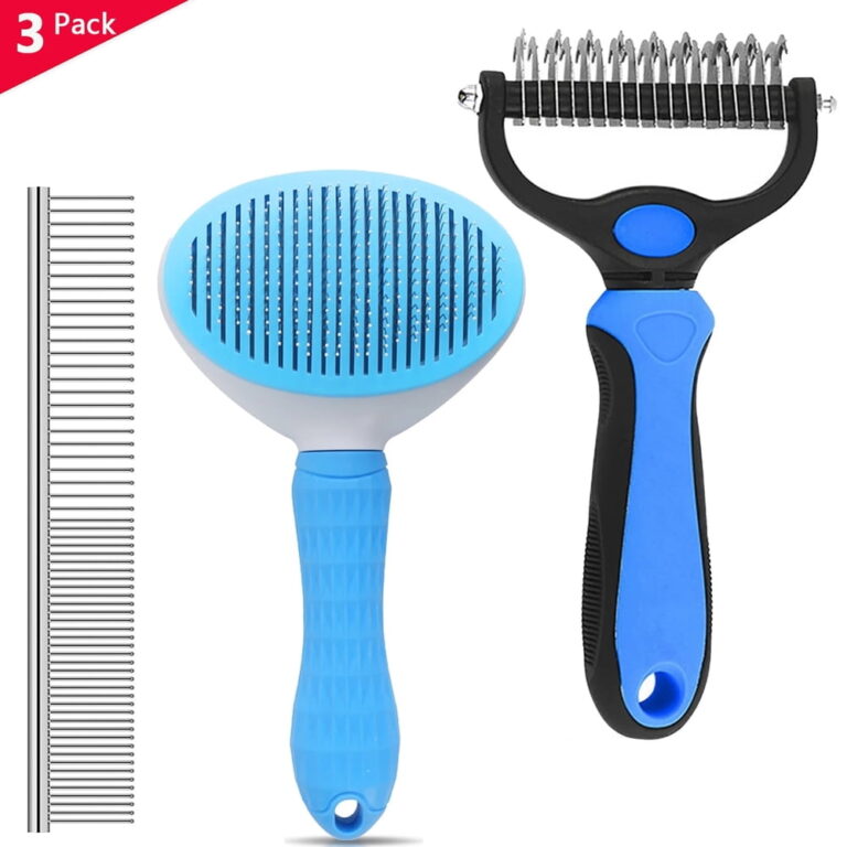 DXIMRX 3 Pack Pet Grooming Rake â Deshedding Tool for Dogs and Cats / Self-Cleaning Dematting Pin Slicker Brush Comb