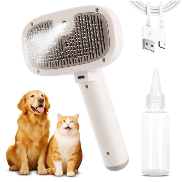 BKUSX Cat Steam Brush â Spritz Defur Comb featuring Waterless Shampoo (White) / Pet Grooming Brush for Short & Long Haired Dogs & Cats / Pet Spray Hair Removal Comb / Dog Brush for Shedding