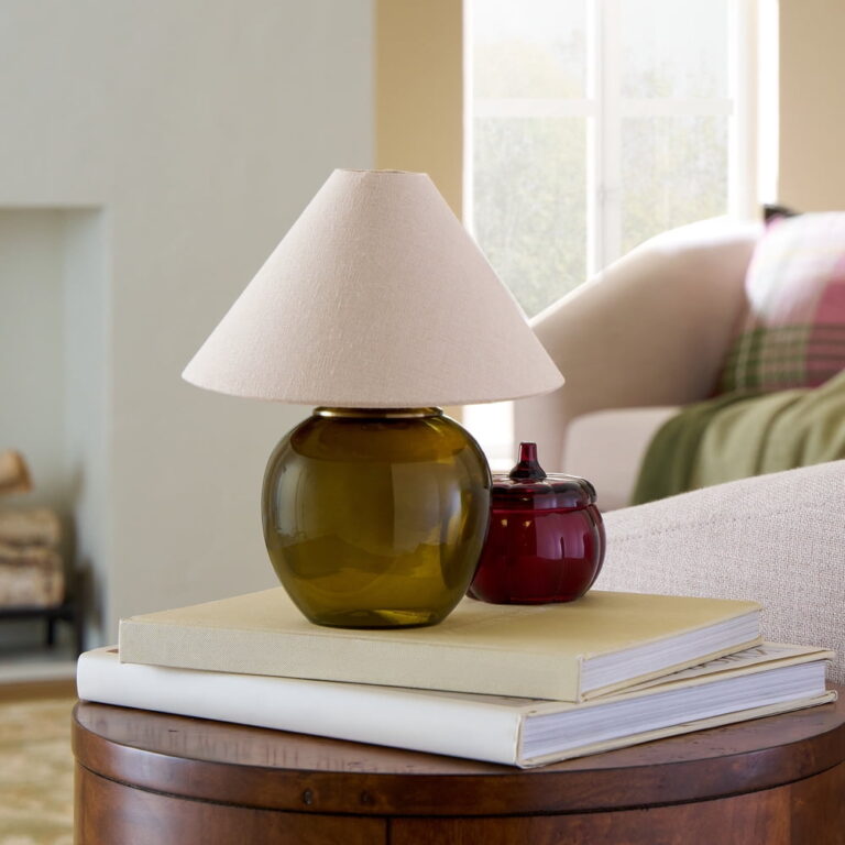 Better Homes & Gardens 8.5 in Green Glass Rechargeable LED Portable Table Lamp featuring Dimmable Touch Sensor