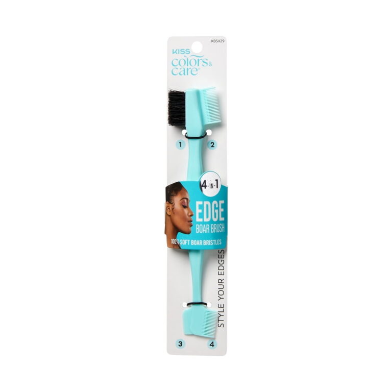 Kiss Colors & Care 4-in-1 Edge Boar Bristle Hair Brush w/ 2 Fine-Tooth Combs & 1 Spatula â Mint