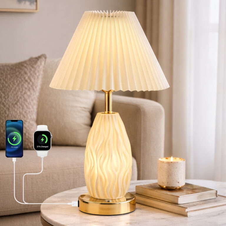 GVDV HOME 17.5" Table Lamp featuring USB A&C Ports and Night Light â Beige / for Bedroom Living Room Office / Touch Control 3 Way Dimmable Bedside Lamp