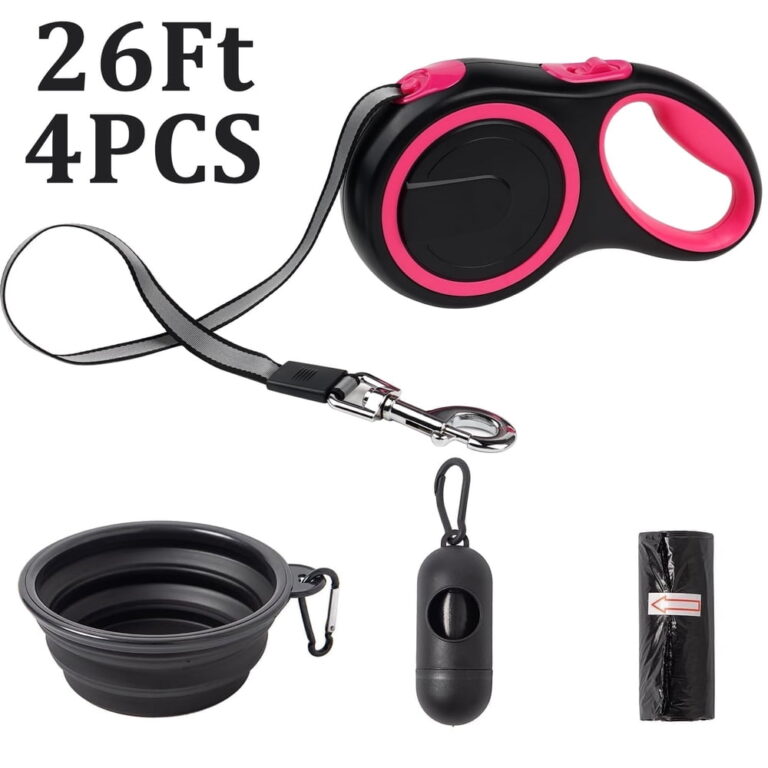 4 Pack Retractable Dog Leash â Lock / Pause / One-Handed Brake / featuring Anti-Slip Handle / Adjustable length / 360° Tangle-Free Reflective Nylon Tape / 26ft Dog Leash for Small Medium Large Dogs Up to 110lbs