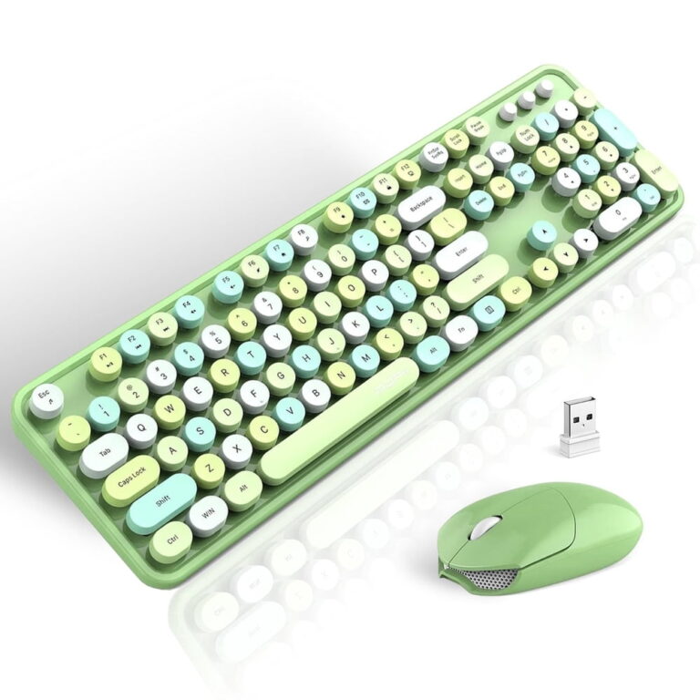 MOFII Wireless Keyboard and Mouse Combo 2.4GHz Retro Full-Size Keyboard featuring Number Pad and Cute Wireless Mouse for PC Desktop Laptop Mac Windows (Green)