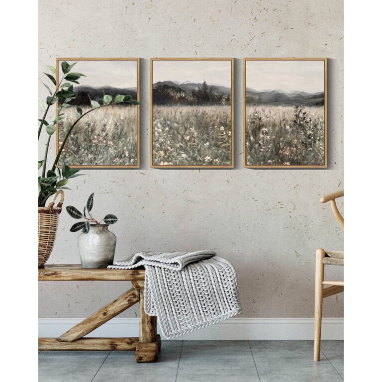 Vintage 11x14in3pcs Natural Framed Landscape Wall Art Prairie in Full Bloom Wall Prints Classic Retro Farmhouse Decorations for Living Room Bedroom | Art Prints